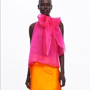 Zara Pink Organza Blouse in Size Small